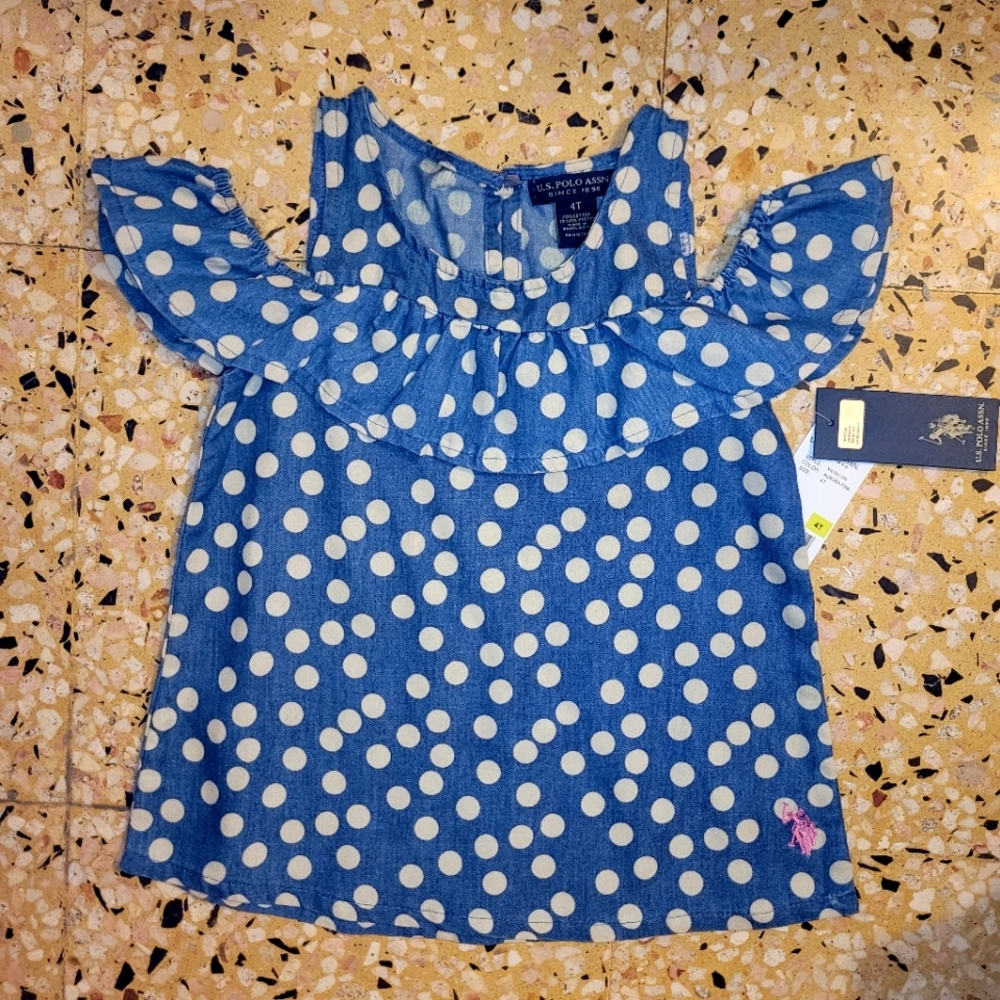 Denim Polka Dots Polo Toddler Bluse